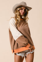 Load image into Gallery viewer, French Terry Color Block Top - Camel/Apricot