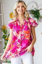 Load image into Gallery viewer, Floral Print Tie Neck Ruffle Tiered Sleeve Blouse