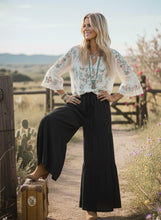 Load image into Gallery viewer, Black - Linen Blend Tiered Wide Leg Palazzo Pants