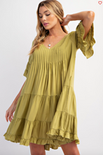 Load image into Gallery viewer, Green Tea - Double Ruffle Sleeves Soft Linen Dress - Plus Size