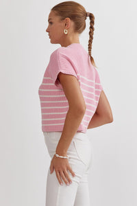 Mock Neck Striped Top - Pink