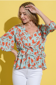 Printed Lantern Sleeve Blouse Top