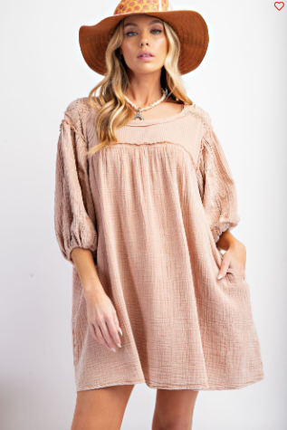 Almond - Mineral Washed Cotton Gauze Tunic Dress