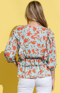 Printed Lantern Sleeve Blouse Top