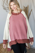 Load image into Gallery viewer, Mineral Washed Color Block Detail Loose Fit Knit Pullover Sweatshirt