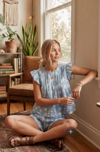 Load image into Gallery viewer, Polka Dot Ruffle Trim Top &amp; Shorts Set - Light Blue &amp; White