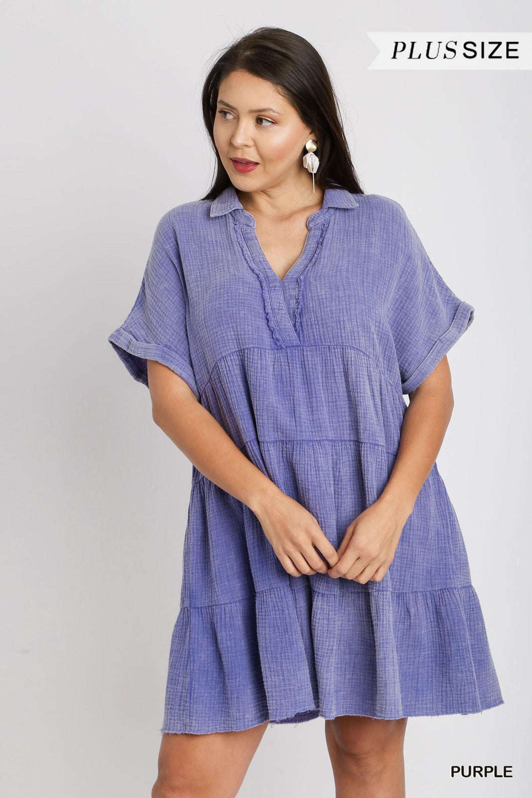 Purple Mineral Wash Tiered Dress - Plus Size