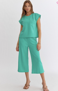 Textured Wide Leg Pants - Mint