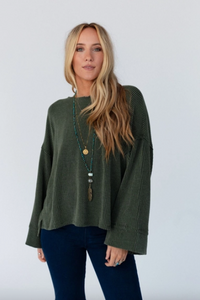 Olive - Love It Round Neckline Textured Top