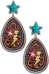 Western Paisley Bolt Star Gemstone Earrings