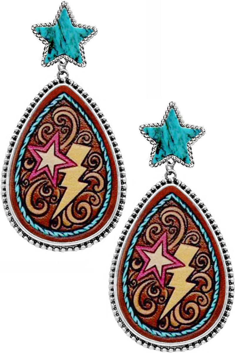 Western Paisley Bolt Star Gemstone Earrings