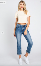 Load image into Gallery viewer, PETITE High Rise Straight Fit Jeans with Cuffed Hem