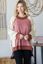 Load image into Gallery viewer, Mineral Washed Color Block Detail Loose Fit Knit Pullover Sweatshirt