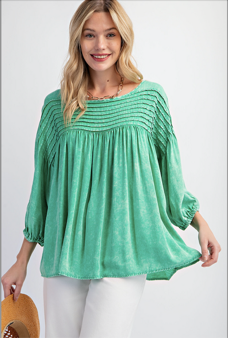 Pintuck Detailing Mineral Washed Woven Top - Plus Size