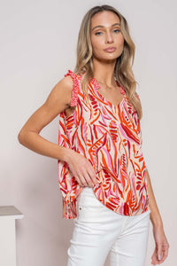 Ruffle Detailed Mixed Print Top