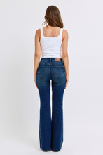 Load image into Gallery viewer, Mid Rise Dark Rhinestone Side Panel Detail Flare Jeans