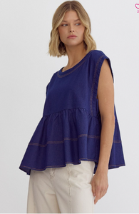 Indigo Peplum Top