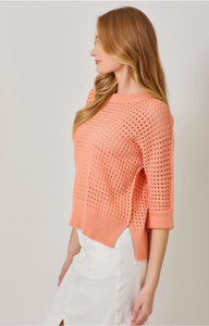 Coral - Open Stitch High Low Sweater