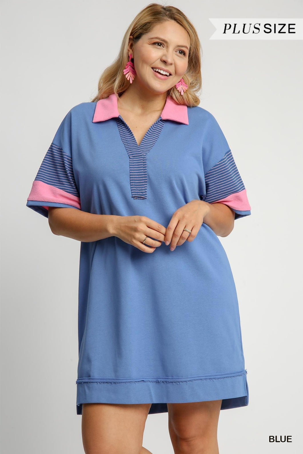 Blue Stripe Mixed Collared Dress - Plus Size