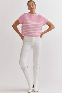 Mock Neck Striped Top - Pink