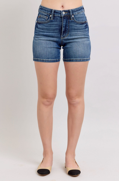 Judy Blue Mid Rise Tummy Control Mid Length Shorts