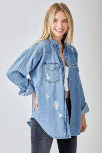 Relaxed Fit Denim Shirt - Plus Size