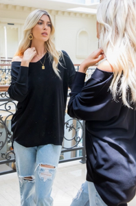 Black - V Neck Knit Top - Regular & Plus Sizes