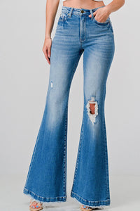 PETITE Distressed Super High Rise 70's Inspired Flare Jeans