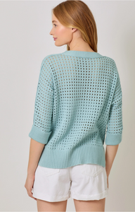 Powder Blue - Open Stitch High Low Sweater