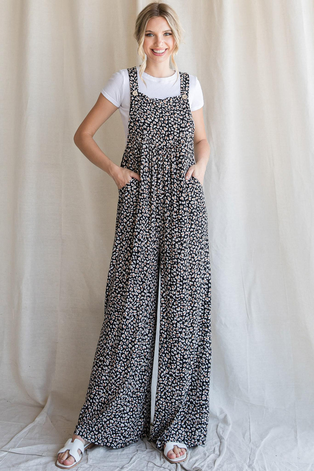 Leopard Print Overalls - Black