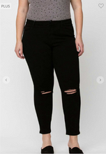 Load image into Gallery viewer, Mid Rise Distressed Knee Crop Skinny Jeans - Plus Size