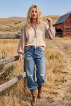 Load image into Gallery viewer, Color Block Henley Sweater - Taupe/Cream