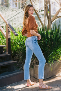 Mid Rise Slim Straight Cropped Jeans