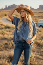 Load image into Gallery viewer, Frayed Trim Denim Button Top