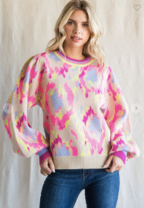 Abstract Print Knit Pullover - SIZES REMAINING: 1X & 3X