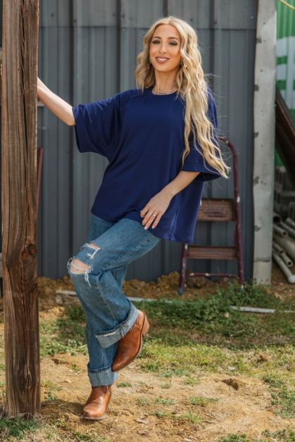 Navy - Oversized Relaxed Fit Terry Top