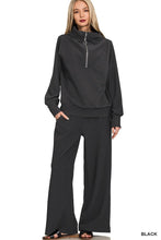 Load image into Gallery viewer, Ribbed High Neck Half Zip Pullover &amp; Pants Set - Black