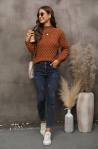 Honeycomb Mock Neck Knit Sweater