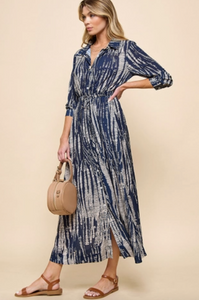 Tie Dye Maxi Dress - Navy/Taupe