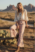 Load image into Gallery viewer, Stone Washed Woven Tiered Ruffle Wide Leg Pants
