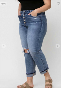 High Rise Cuffed Boyfriend Jeans - Plus Size