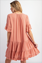 Load image into Gallery viewer, Antique Rose - Double Ruffle Sleeves Soft Linen Dress - Plus Size