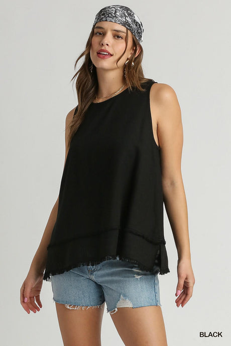 Black - Linen Blend Sleeveless Top