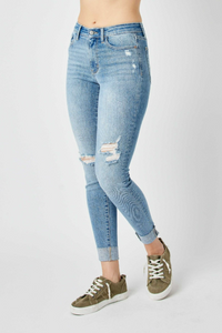 Judy Blue Mid Rise Destroyed Skinny Fit Jeans