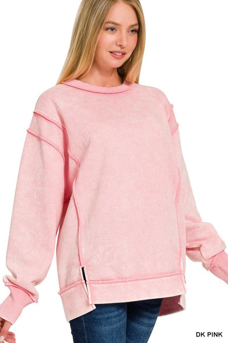 Acid Wash Exposed Seam Sweatshirt - Dark Pink