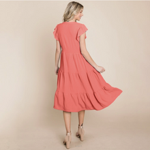 Load image into Gallery viewer, Terracotta V Neck Tiered Midi Dress - Plus Size