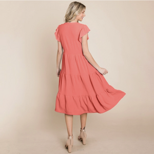 Terracotta V Neck Tiered Midi Dress - Plus Size