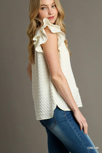 Cream - Textured Jacquard V Neck Top