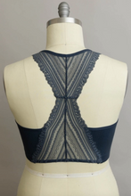 Load image into Gallery viewer, Blue Grey - Seamless Front Lace Racerback Bralette - Plus Size