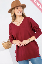 Load image into Gallery viewer, Burgundy - Cozy V Neck Sweater - Plus Size